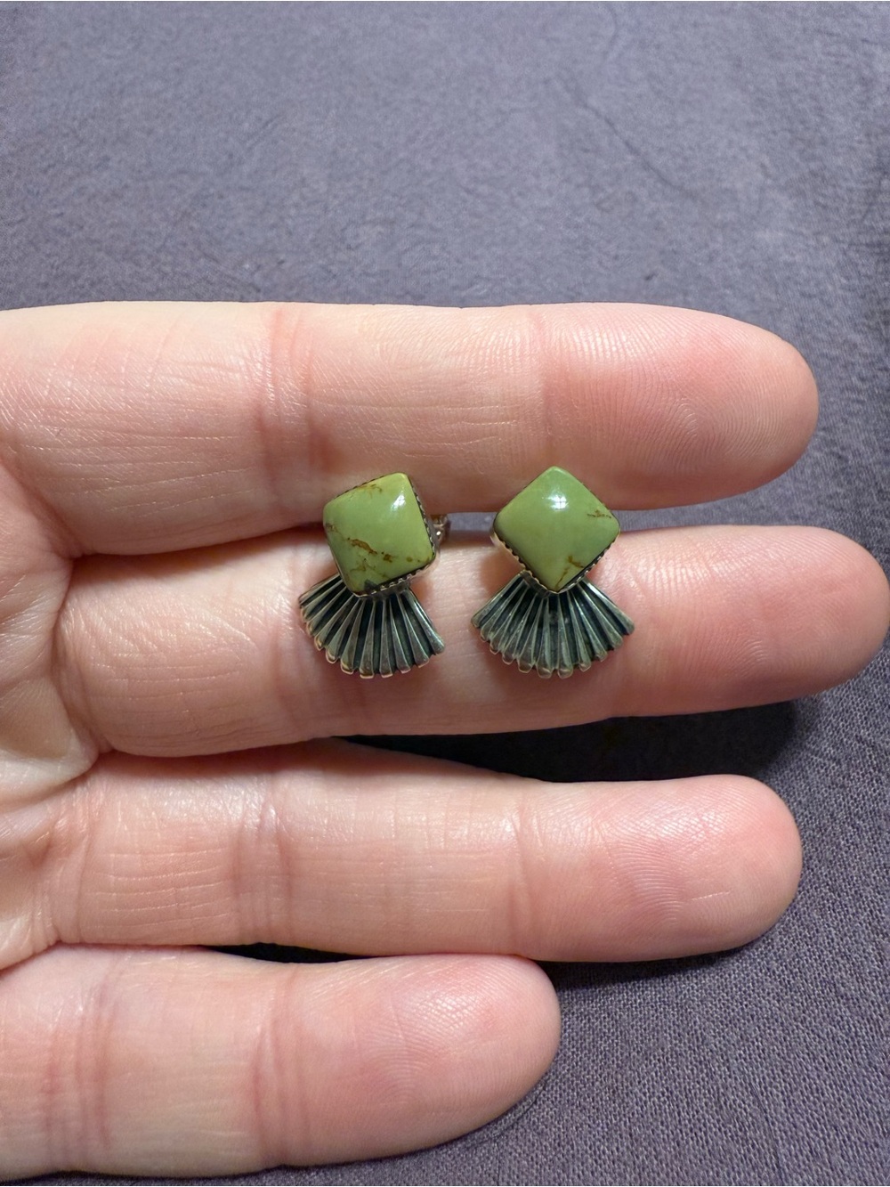 Green Kingman Turquoise Fan Drop Earrings Native made